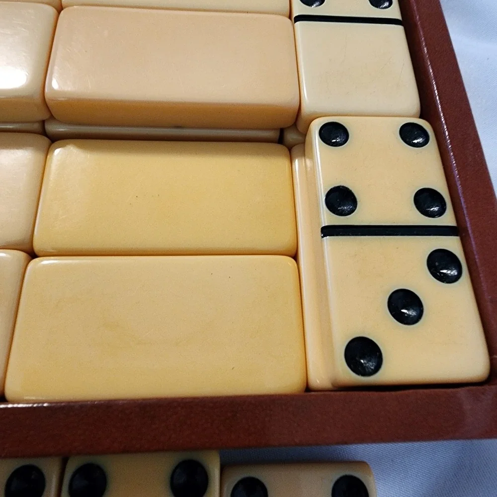 Vintage Set of Thick Butterscotch Bakelite Catalin Crisloid Double Six Dominoes